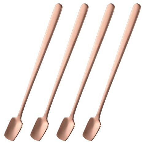 QUARKZMAN 4 Cucharas de Espresso Cuadradas de Acero Inoxidable de 6.1 Pulgadas, Cucharas Pequeñas de Café Cuadradas con Mango Largo para Revolver Té, Café, Postres, Oro Rosa