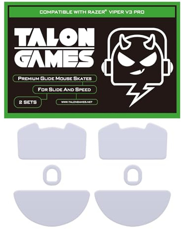2Sets of TALONGAMES Rounded Curved Edges Mouse Skates Feet Compatible with Razer Viper V3 Pro Gaming Mouse Feet Replacement, 0.8mm, Pure PTFE Material with Super Smooth Glide Pads