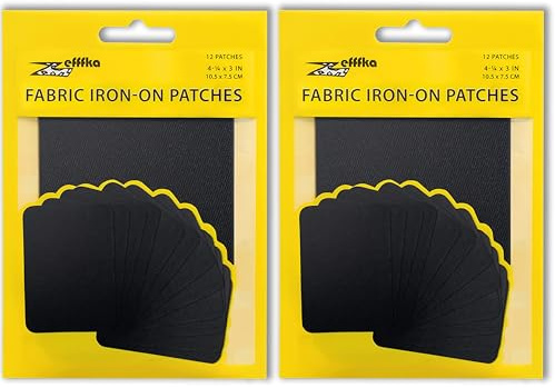 ZEFFFKA 2PACK Fabric Iron-on Patches Inside & Outside Strongest Glue 100% Cotton Black Repair Decorating Kit 12 Pieces Size 3 by 4-1/4 (7.5 cm x 10.5 cm)