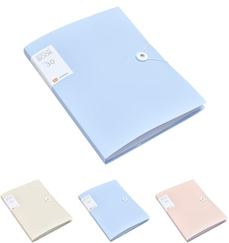 PLUSHCEWT A4 Livre D'affichage, Dossiers Livre de Présentation à 30 Poches avec Feuilles en Plastique et Corde de Sécurité, Idéal pour l'École et le Bureau (Bleu)