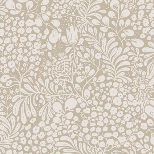LiKiLiKi Selbstklebende Tapete Blumentapete 41cm x 3m Vintage Möbelfolie Blumen und Blätter Mustertapete Wasserfest Möbel Klebefolie für Wohnzimmer Schlafzimmer Küche Wand, Beige