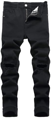 Generic Herr Ripped Distressed Destroyed Straight Slim Fit Jeans Skinny Casual Fashion Jeansbyxor,Tonåring Casual Modedesigner Klassisk Vanlig,Black,32
