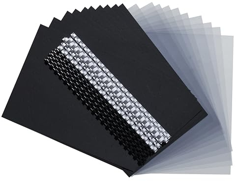 Exacompta - Réf. 42844E - 1 Kit de présentation reliures spiralées pour dossier de 10 à 40 feuilles A4-5 peignes 6 mm noirs - 5 peignes 8 mm blancs - 10 plats PVC - 10 plats couverture noir