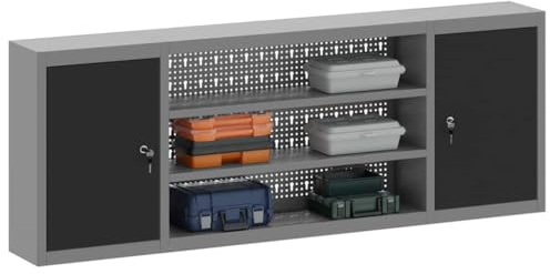 vidaXL Mobile per Attrezzi con Blocco Nero e Grigio 50 x 20 x 55 cm, Armadio Attrezzi con Ripiani Regolabili, Storage Metallico per un'organizzazione sicura in Laboratorio