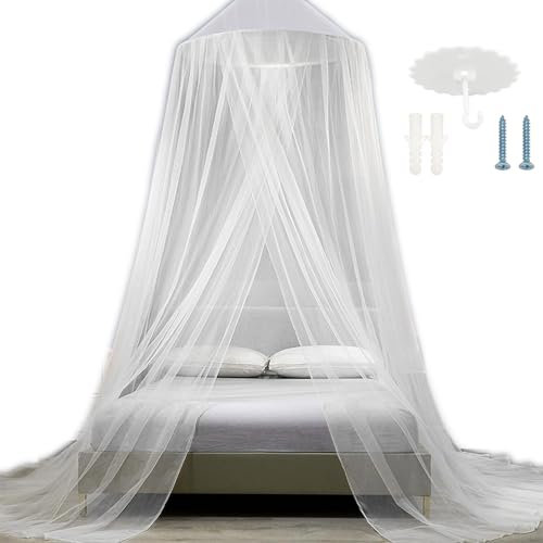 Mosquito Net Travel, Premium Mosquito Net for Bed with Hooks, Travel for Indoor & Outdoor Use, White Polyester Mosquito Tent with 2.3M Height & 8M Hem Circumference