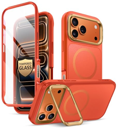 i-Blason für iPhone 17 Pro Max Hülle MagSafe mit Ständer [9H Displayschutz aus gehärtetem Glas] [Kamera-Steuertaste] Bumper Case Robust Schutzhülle Magnetisch Handyhülle Cover 6.9‘’ 2025 (Coral)
