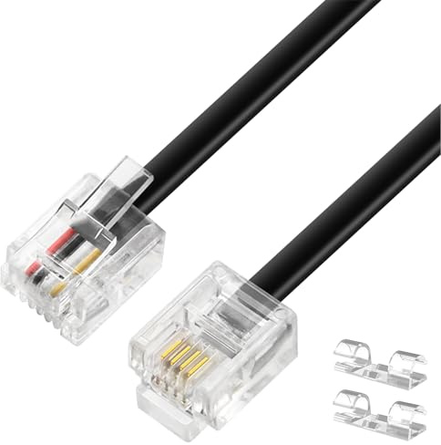 Huybaa Cable Rj11 2m,Câble Téléphonique RJ11 Modulaire 6P4C Western - Prise Plate pour Téléphone, Modem, Routeur, Fax, ISDN, DSL, VDSL, Internet - Noir