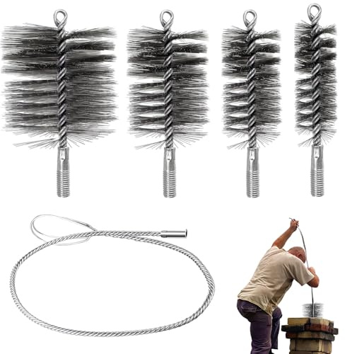 MeYuxg Ugnsrörsborste set 5 stycken – 30, 50, 80 & 150 mm skorstensborste med 1 m böjlig skjutstång, skorstensborste för skorsten, vattenkokare och rörrengöring