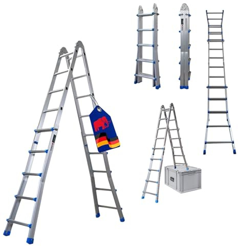 PROREGAL Échelle Multifonction 3-en-1 en Aluminium Apollo 5,2 mètres | 4x5 échelons | Charge maximale 150 kg | Aluminium | Argent