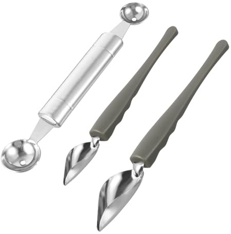 SHINEOFI Set 3 Cucchiai per Salsa in Acciaio Inossidabile per Decorazione Torte, Utensili da Cucina per Buffet e Catering, Cucchiai da Pittura per Dessert Impugnatura Ergonomica