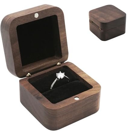 Mamiddle Walnuss Holz Ring Box Samt Soft Interieur Halterung Ohrringe Schmuck aus Holz Präsentation Box Fall für Vorschlag Verlobung Hochzeit Zeremonie (Quadrat)