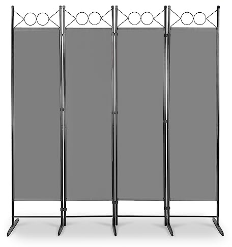 4 Panel Room Divider, 5.7FT Movable Protective Privacy Screens, Portable Folding Privacy Screen Wall Room Partition Separator for Living Room, Bedroom, Office, Dining Room (Grey)