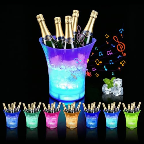 LOMUG Secchiello per ghiaccio a LED, 5 l, multicolore LED, secchio per spumante, secchio per ghiaccio con altoparlante Bluetooth, refrigeratore per bottiglie con cambio di colore, contenitore per