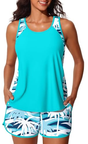 Traje de Baño Mujer Dos Piezas Tankini con Relleno y Cintura Alta Boyshort Bañador Modesto Bohemio Estampado Talla Grande Original Veraneo Swimwear Beachwear Piscina Playa Vacaciones 2026