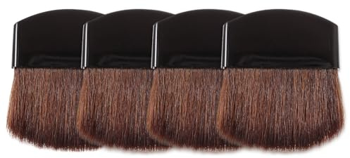 Operitacx Brochas de Maquillaje Pequeñas 4 Piezas para Polvos Sueltos y Rubor, Cerdas Sintéticas Marrón, Mango Negro, Pinceles Planos Semicirculares para Maquillaje Facial y Toque Preciso