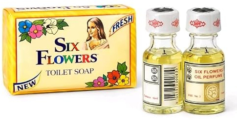 Six Flowers Toilet Soap and Oil Perfume Set, Fresh Floral Fragrance