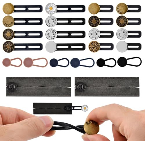poraceous 22 Piezas Extensores de Botón, Elástico Ajustable Extensor de Cintura, Botón para Pantalones, Extensión de Botóns, Extensores de Botones, Expansión Instantánea de la Cintura
