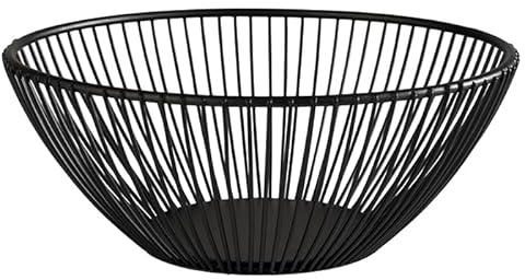 APS 30421 Korb „SVART“ runder Metallgitter Korb, stabiler Gitterkorb, 20 cm x H: 8 cm, Brotkorb, Obstkorb, Gemüsekorb, stapelbar, schwarz, spülmaschinengeeignet