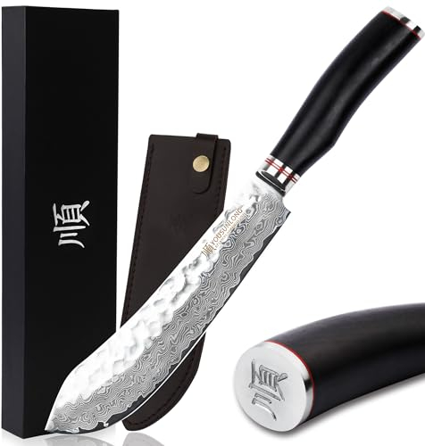YOUSUNLONG Coltello da taglio/macellaio Coltello da chef Coltello da bistecca bistecca Damasco 8 pollici VG10 giapponese VG10 manico in legno di ebano naturale con fodero in pelle