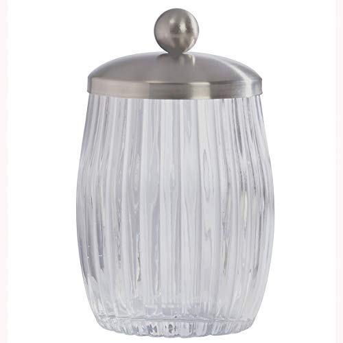 Spirella Wattepadspender, Kleiner Wattestäbchen Spender aus Kunststoff, runde Wattepads Aufbewahrung mit Deckel, durchsichtig Glas