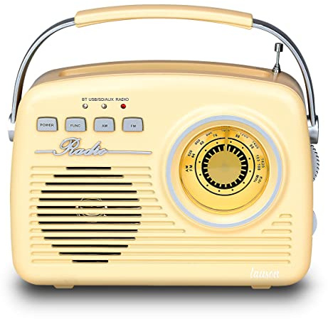 Lauson RA143 Radio Vintage Bluetooth | Transistor Radio Portátil Retro | Batería Recargable | FM Am | USB SD Crema
