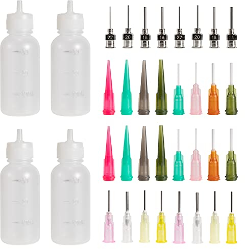 Applikator Flaschen Set, Mehrzweck DIY Nadelflaschen, 4 Flaschen mit 32 Mündernadelspitzen für Papierquilling DIY Craft Jam Malerei, Malerei Kunstwerk Hobbys