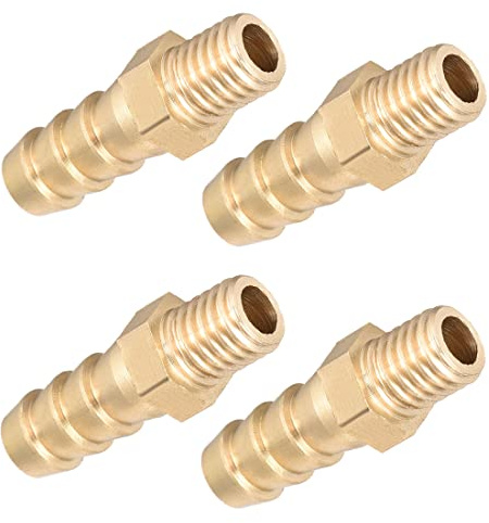 PATIKIL 4 Pezzi Tubo Tubatura Connettore Accoppiatore Metrico M8-1,25 Maschio Raccordo Ottone Flessibile ID 8mm Ottone Raccordo Connettore per Aria Acqua Olio Gas Carburante