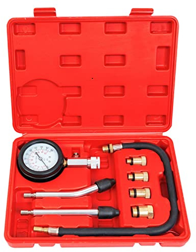 Big RED Torin Engine Compression Test Kit, 8 PCS, 0-300 Psi, Cylinder Compression Tester, Automotive Pressure Tool Gauge for Petrol Gas Engine of Cars Trucks ATV UTV, Red, ATRHS-A0031R
