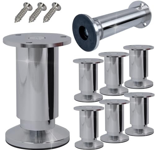 Stahlia Möbelfüße höhenverstellbar | Chrom Glanz | (8 Stück) Höhe: 18cm | Ø 38mm | 250Kg Belastbarkeit | Füße für Möbel Schrankfüsse Sofa Füße Möbelbeine