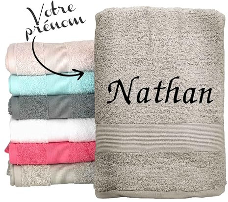 KDO MAGIC - Handtuch personalisiert - Bestickte Serviette mit einem Namen - 100% Baumwolle - Geschenkidee zum Geburtstag, Muttertag, Weihnachten (50 x 90 cm, Taupe)