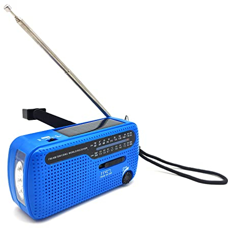 Fit4Blackout Kurbelradio, Solar & Kurbel Notfallradio, AM/FM/SW Radio, Tragbares Retro Radio mit Weltempfänger, Als Taschenlampe & Leselicht, USB Handy-Lader, Für Notfall, Camping, Blackout (Blau)