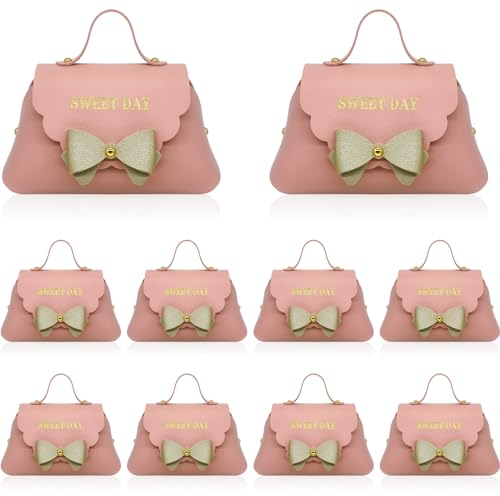 10 Stück Rosa kleine Geschenktasche, Dauerhaft PU-Leder Geschenkbox Pralinenschachtel, Gastgeschenk Hochzeit Geschenkbox für Süßwaren,Geburtstagsfeier, Jubiläumsdekoration, Valentinstag
