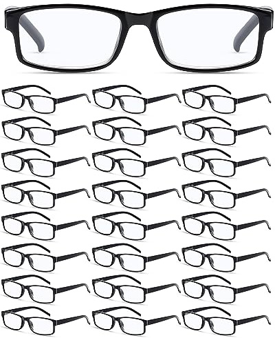Yexiya 24 Pack Reading Glasses Bulk Adjustable Traditional Reading Glasses with Spring Hinge Non-Prescription for Men Women(Black Frame,2.0 Diopters)