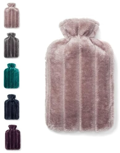 Brevian® 2 Litre Large Hot Water Bottle with Soft Luxury Faux Fur Cover UK (Blossom Pink, Regular)