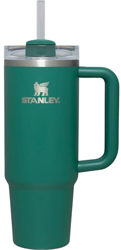 STANLEY Quencher H2.0 FlowState Trinkbecher, vakuumisoliert, aus Edelstahl mit Deckel und Trinkhalm, für Wasser, Eistee oder Kaffee (Tannengrün, 1,2 Liter)