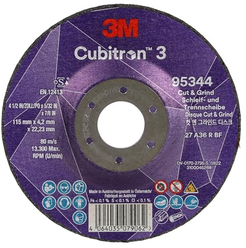 3M Cubitron 3 Disco de Corte y Desbaste, 95344, 36+, T27, 115 mm x 4.2 mm x 22.23 mm, EN, Paquete de 10 Unidades