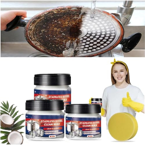 Edelstahl-Reinigungswachs, Magische Nano-Technologie Edelstahl-Reinigungspaste, Magischer Edelstahl-Reiniger, Effektiver und einfach zu benutzender Reiniger für Ihr Kochgeschirr (3pcs)