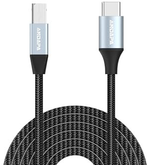 ANDAPA 1.5M Cavo USB B a USB C per Stampante, Cavo per Stampante Tipo B a Tipo C per MacBook Pro, Air, Cavo MIDI per Piano Digitale Yamaha Casio, Tastiera MIDI, Controller DJ, DAC a iPad