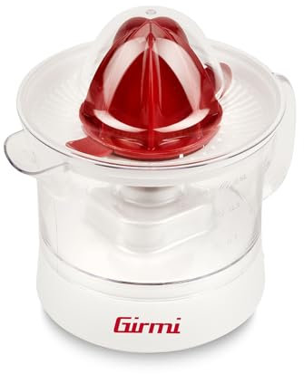 Girmi SR05 Zitruspresse, 25W, 500 ml Fassungsvermögen, Filtersieb, Doppelkegel für verschiedene Fruchtgrößen, vollständig zerlegbar und leicht zu reinigen, Weiß/Rot