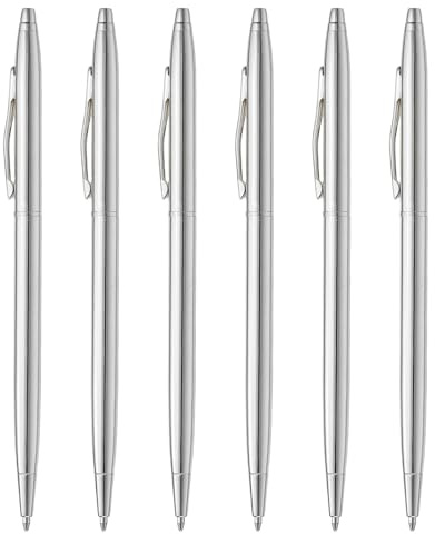 PATIKIL Schlanker Metall-Kugelschreiber, 6 Stück Schwarze Tinte 1 mm Mittelspitze Ausziehbarer Schreibstift Mit Clip Für Geschäft Büro Hochzeit Gast Stil 2, Silber