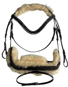 Benz Equestrian Anatomical Sheepskin Snaffle Bridle with Comfort Headpiece, Noseband, and Leather Reins (Brown , Extra-Full)
