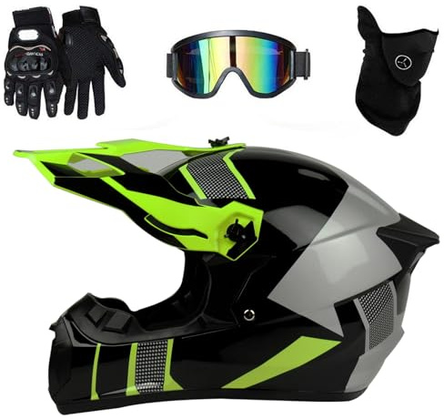 ‌Casco Profesional Motocross Niños/Adultos - Alerón Deportivo con Líneas Aerodinámicas & Diseño Unisex para Dirt Bike/Karting/Scooter/ATV/Enduro(Bright Yellow,M(54~55cm))
