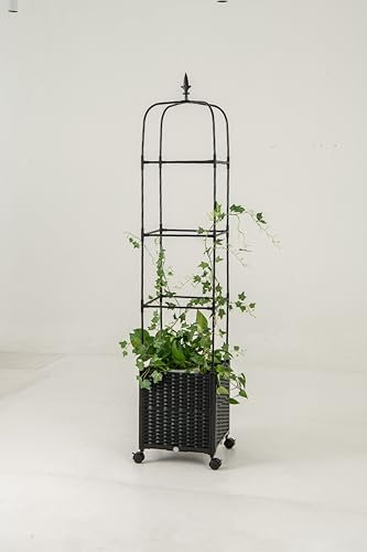 COSTWAY Jardinière Surélevée à roulettes Verrouillables avec Bac à Planter et Treillis, Lit de Jardin Hauteur Réglable Système Auto-Arrosant, pour Légumes Plantes Grimpantes (40 x 40 x 211 cm)