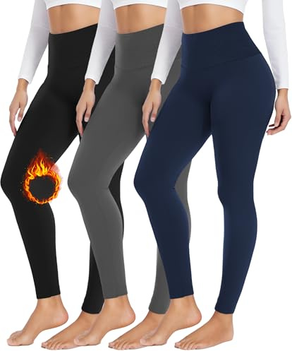 FULLSOFT 3 Pack Seamless Fleece Lined Leggings Women High Waisted Workout Winter Warm Thermal Yoga Pants(3 Pack Black,Dark Grey,Navy Blue,XX-Large)