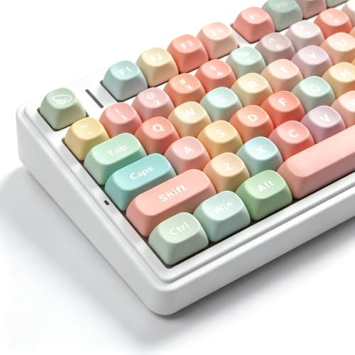 MOA Keycap-PBT Keycaps, Cute Rainbow Key caps 134 Keys Round Keycap | 5-Side Dye Sublimation Custom Keyboard Caps for 61/64/68/84/87/100/104/108 Cherry Gateron MX Mechanical Keyboard