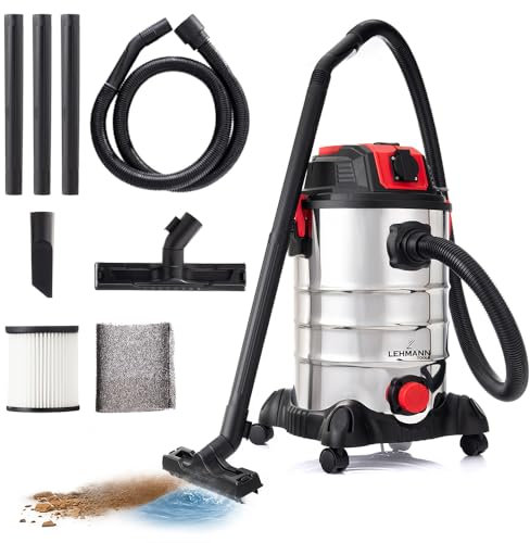 LEHMANN Industriestaubsauger mit Steckdose 2000W, Nass Trockensauger mit 30L Metallbehälter, Blasfunktion, HEPA und Schaumfilter, Filterrüttler, Allessauger ohne Beutel für Werkstatt und Baustelle