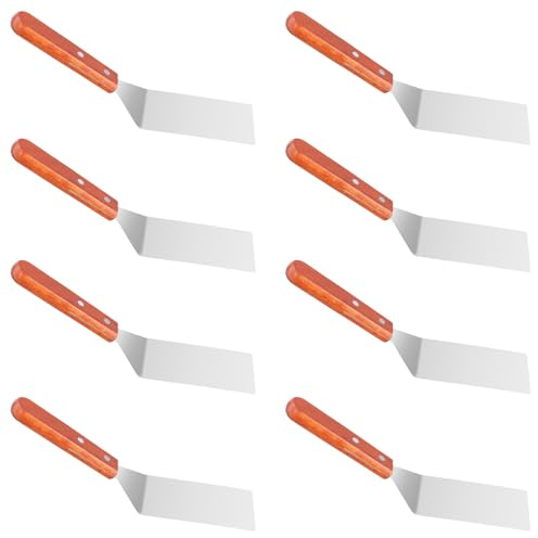 HEIYUET 8 stycken grillspatelset av rostfritt stål, plancha spatel med trähandtag, grillspade för smash hamburgare, teppanyaki, pizzaspackel, 25 x 6,5 cm