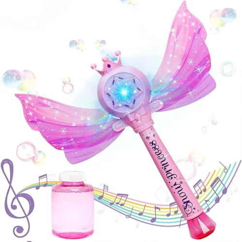 BAKAJI Scettro Magico Giocattolo Rosa per Bolle di Sapone, Macchina Sparabolle Portatile Idea Regalo per Bambini, Bambine, Ragazzi e Ragazze con Luci e Suoni