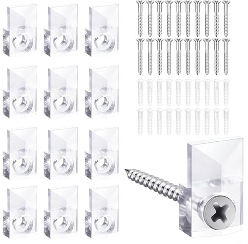Kit de clips de soporte de espejo, 20 juegos con tornillos y anclajes para montaje de vidrio y espejo en armarios, puertas, paredes, clips de plástico transparente para un uso fiable