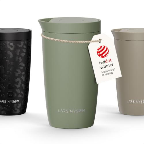 LARS NYSØM Termomugg 350ml - Kaffemugg to go med Quick-Press Lock | Dubbelväggig vakuumisolering - 4h varmt, 8h kallt - Läckagesäker, passar i mugghållare - Hållbart 18/8 rostfritt stål